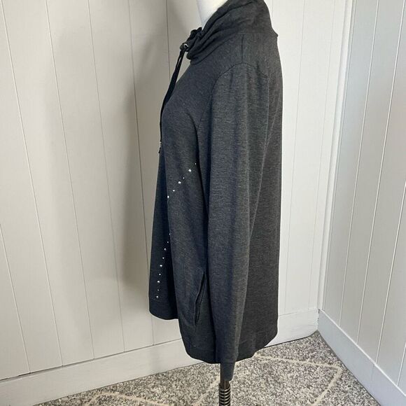 Belldini Womens Medium Pullover Embellished Hoodie Sweatshirt Gray Pockets - Picture 8 of 14
